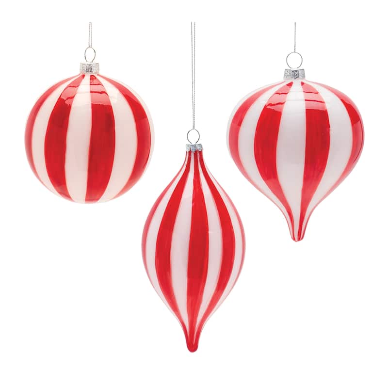 Shiny Finish Striped Glass Christmas Ornaments 7" 180mm Red White 6Ct