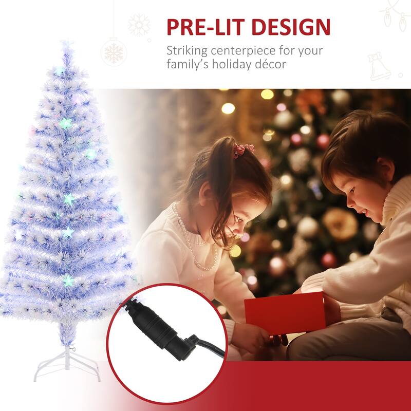 HOMCOM Icy-Blue and White Christmas Tree with Lights, Prelit Christmas Tree 5 ft., Faux Small Christmas Tree with Stand