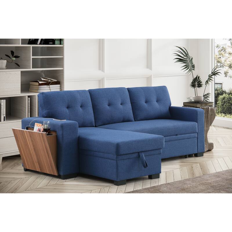 Blue Linen 3-Piece Upholstered Sectional Sofa
