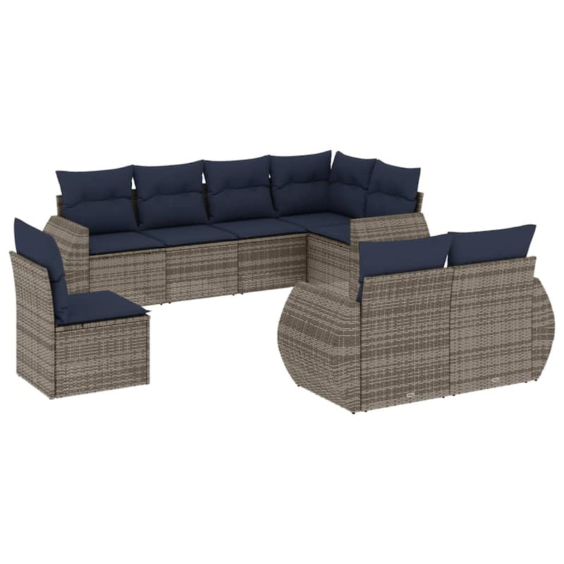 vidaXL 8 Piece Patio Sofa Set with Cushions Grey Poly Rattan - 24.4" x 24.4" x 27.2"