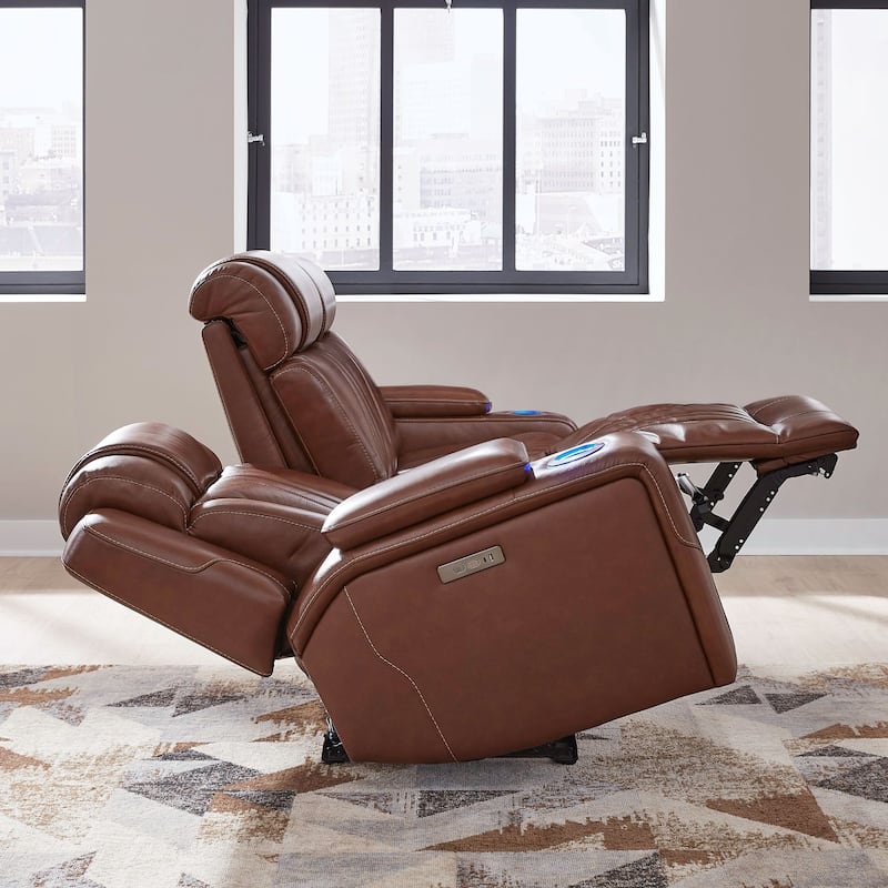 Liberty Furniture Caswell Power Sofa Chestnut Leather - Width 91" x Depthc40" x Height 42"