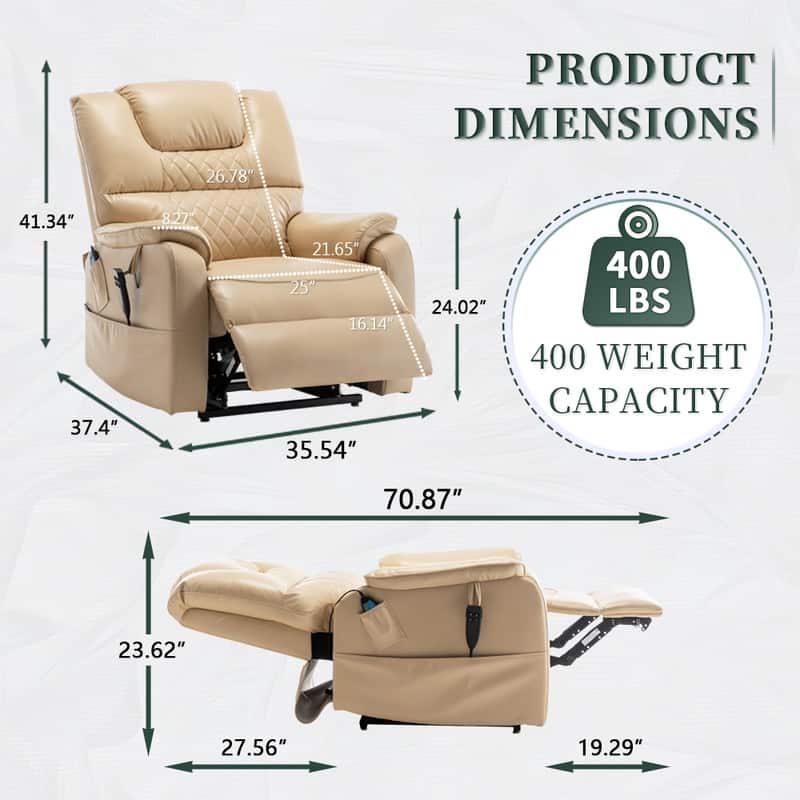 Best Choice Leather Dual Motor Power Lift Recliners - Lift Assist Recliner with Massage/Heating 400lbs