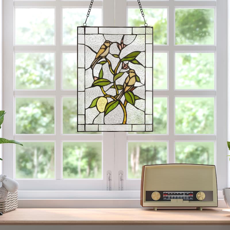 River of Goods 14-Inch Birds in a Lemon Tree Stained Glass Window Panel - 10" x 0.25" x 14"