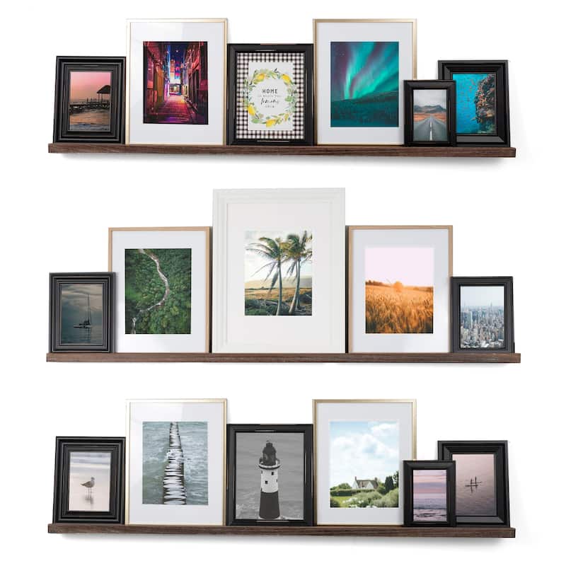 Rustic State Set of 3 Wall Mounted Shelves 52 Inch Photo Ledge - Burnt Brown
