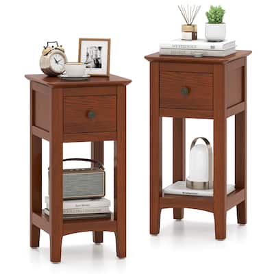 Gymax 2PCS Nightstand 3-Tier Bedside Table w/ Open Storage Shelf &