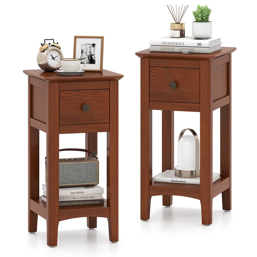 Gymax 2PCS Nightstand 3-Tier Bedside Table w/ Open Storage Shelf &