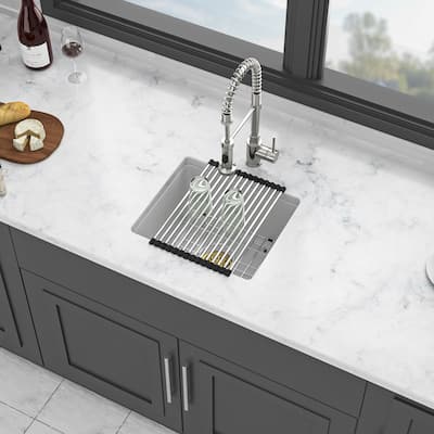 17.7" Undermount Stainless Steel Kitchen Sink with Commercial Pull-Down Faucet and Roll-Up Drying Rack
