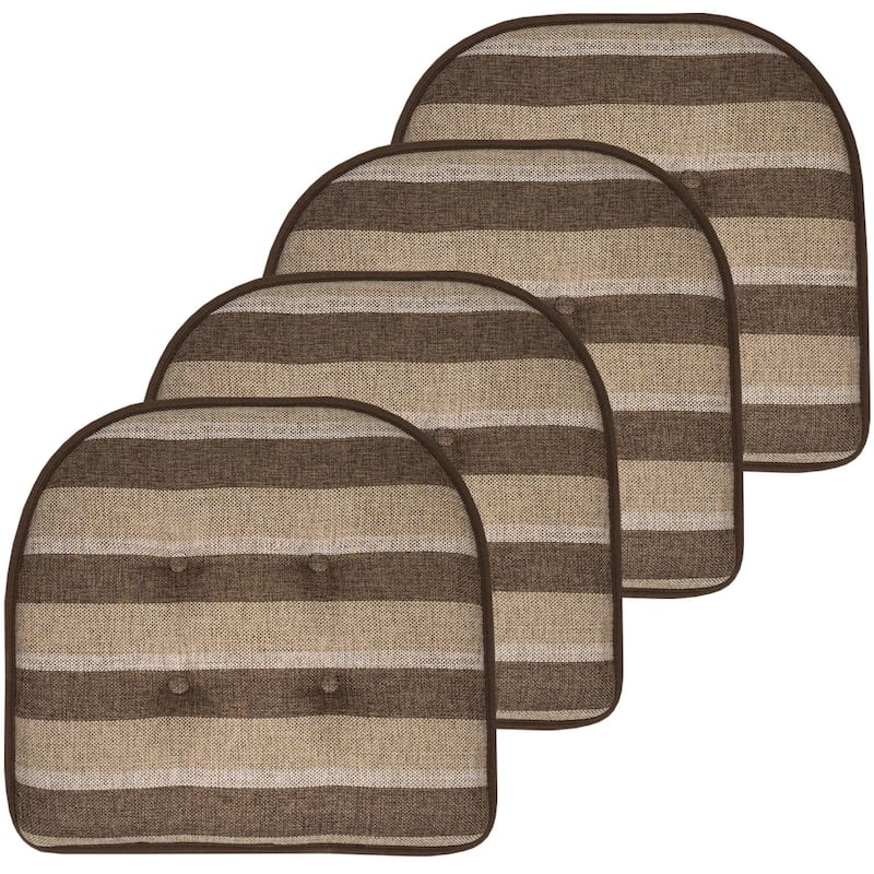 Bradford Striped U Shaped Memory Foam Chair Pad - Chocolate/Beige Striped - Set of 4