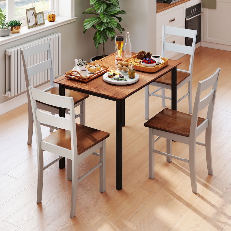 HOMCOM Dining Chairs, Set of 2 Farmhouse Kitchen & Dining Room Chairs with Open Back, Rubber Wood Seating for Living Room
