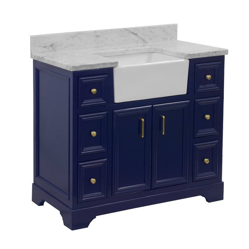 KitchenBathCollection Zelda 42" Farmhouse Bathroom Vanity with Carrara Marble Top