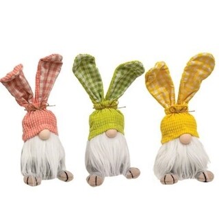 Set of 3 Plush Gingham Bunny Gnomes Easter Decor Figurines - 5” L X 5. ...