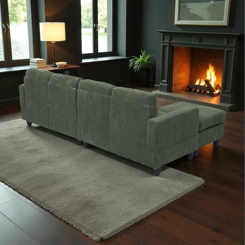 101" Modular Corduroy Sectional Sofa with Ottoman, Removable Cushions, Textured Upholstery for Living Room Comfort