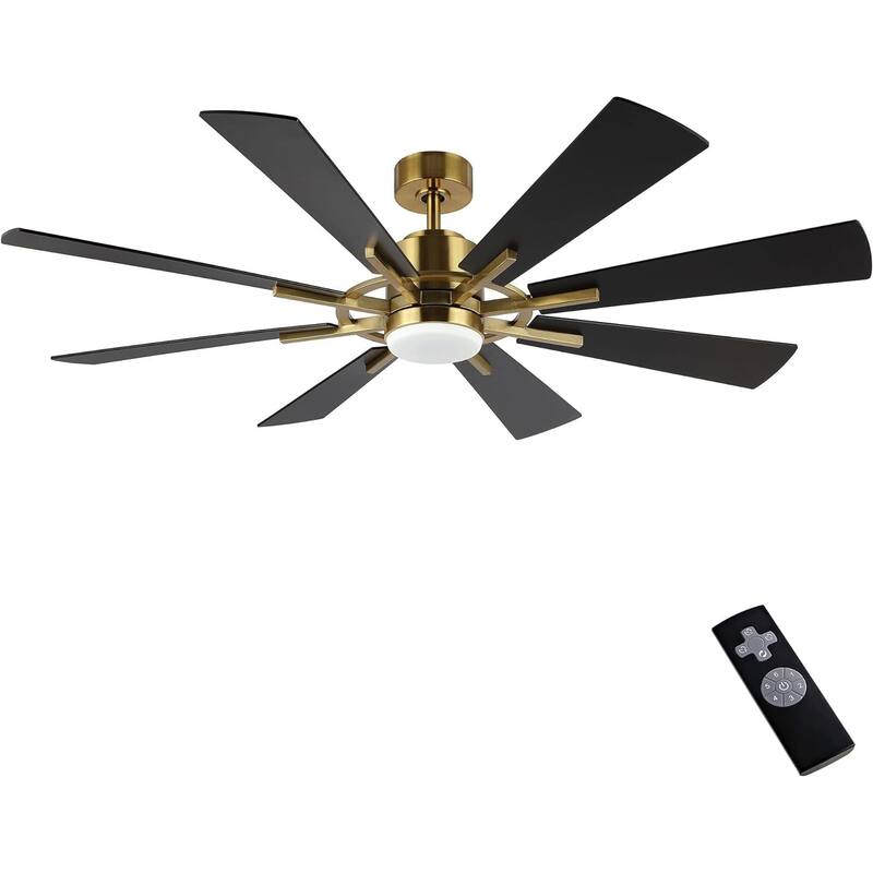 72" Modern 8-Blade Windmill LED Large Ceiling Fan with Remote - Gold with Black