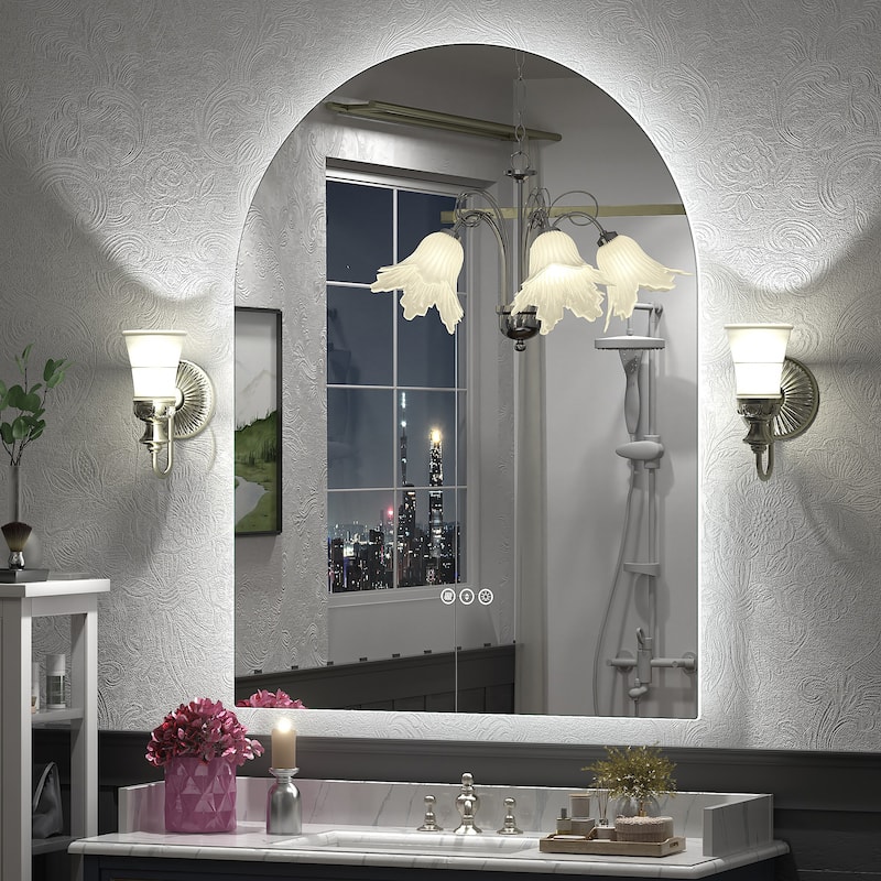 UL Certified Arched LED Anti-fog Tempered Glass Wall Bathroom Vanity Mirror - 42"x32" - Backlit