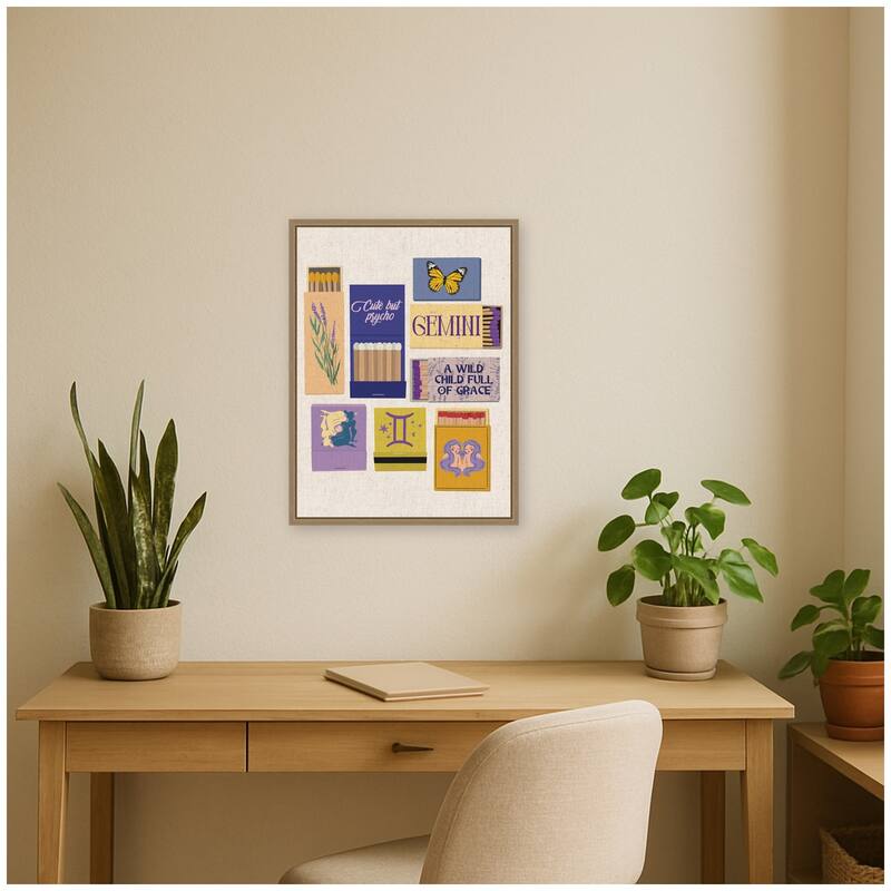 Kate and Laurel Gemini Matchbooks Linen FC by Megan Ryan Framed Canvas Wall Art Print