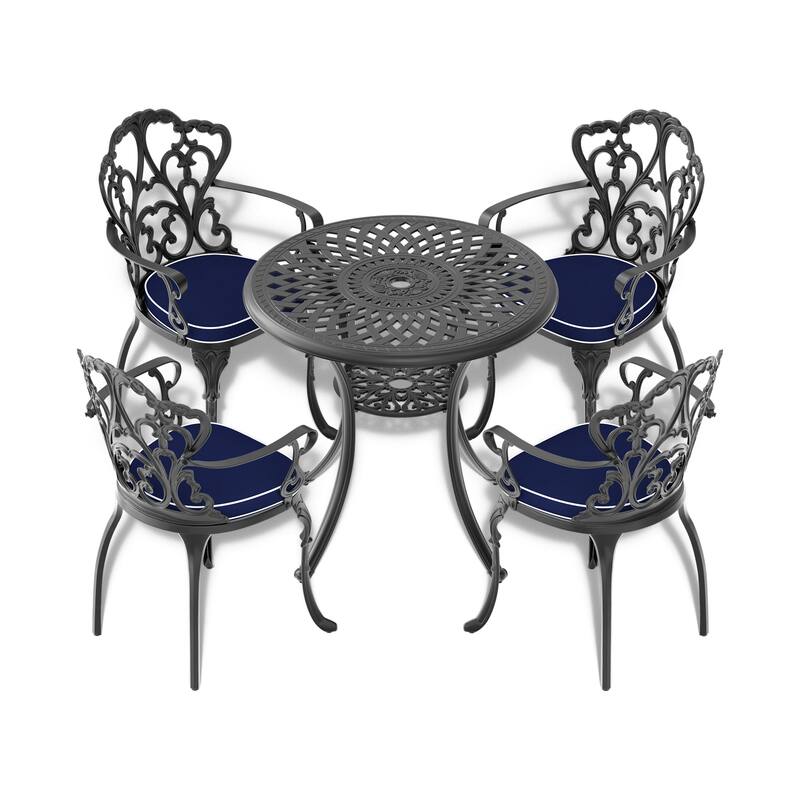 30.71-inch Aluminum Patio Dining Table With Black Frame and Umbrella Hole