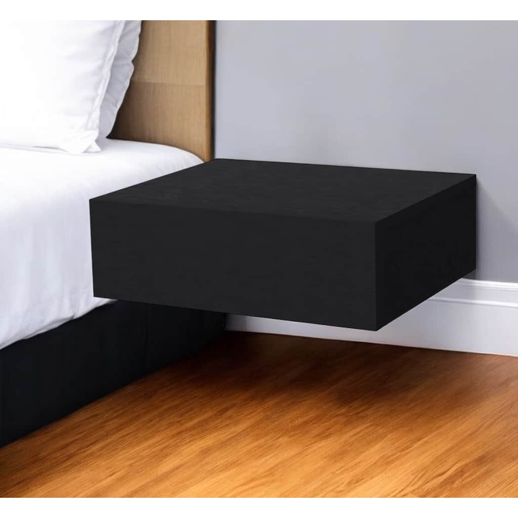 5" Black One Drawer Faux Wood Floating Nightstand