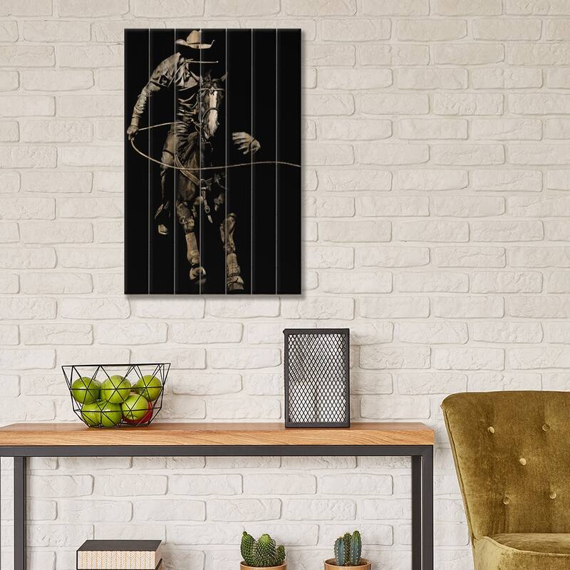 Scratchboard Rodeo VIII Print On Wood by Julie T. Chapman - Multi-Color