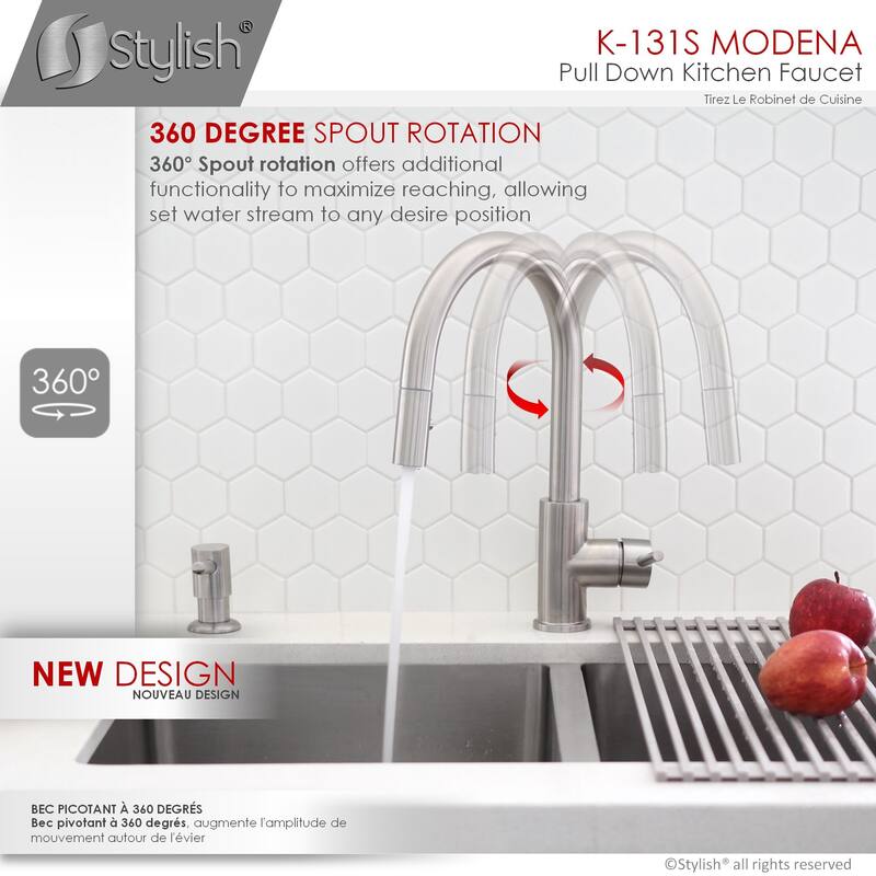 STYLISH Kitchen Sink Faucet Single Handle Pull Down Dual Mode in Stainless Steel - Faucet Height: 14 1/8" | Spout Height: 6 3/4"