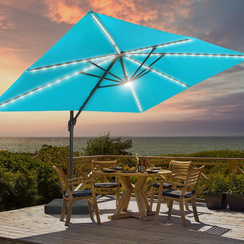 BONOSUKI 11.5x9FT LED Cantilever Patio Umbrella 360 Rotation w/Base