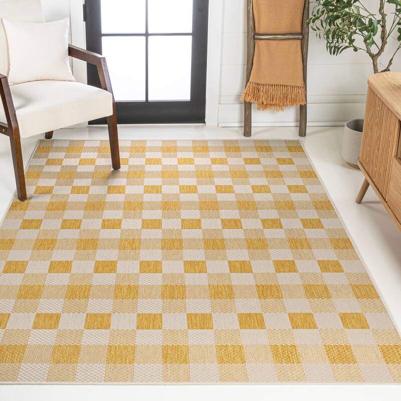 JONATHAN Y Biot Traditional Geometric Bold Gingham Black/Cream Indoor/Outdoor Area Rug
