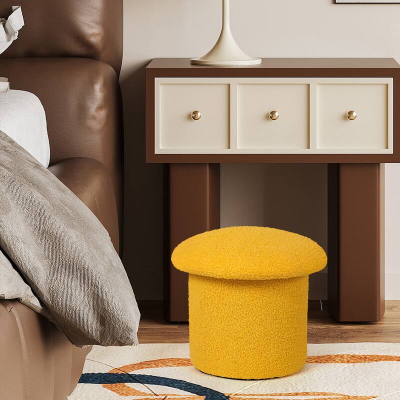 Adeco Mushroom Ottoman Teddy Velvet Foot Stool