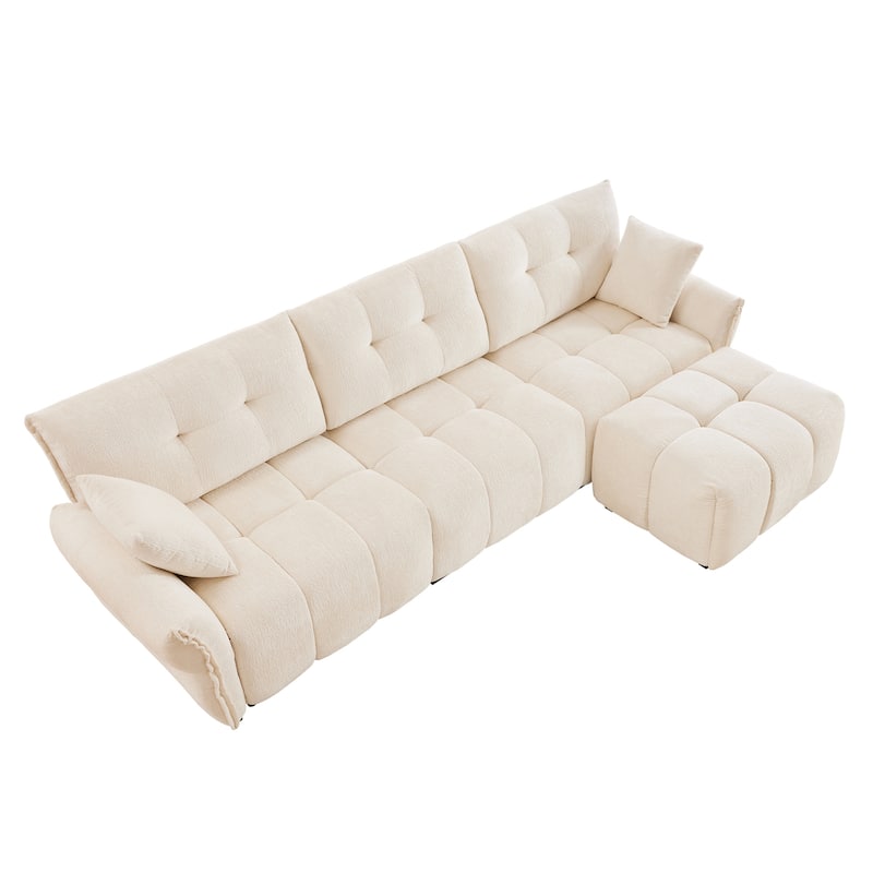 3-Seater L-Shaped Modular Sofa with 1 Ottomans & Pillows