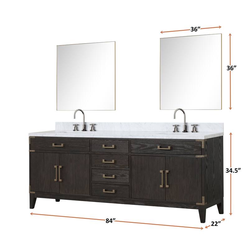 Lexora Laurel Bath Vanity, Carrara Marble Top, Faucet Set, and Mirror