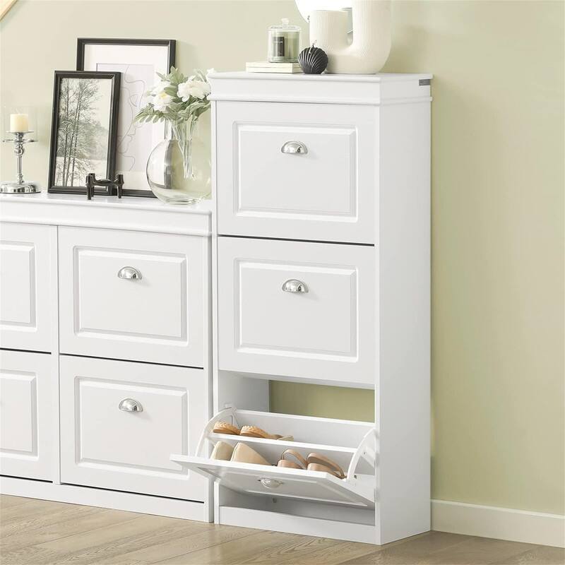 Black Shoe Cabinet with 3 Flip Drawers