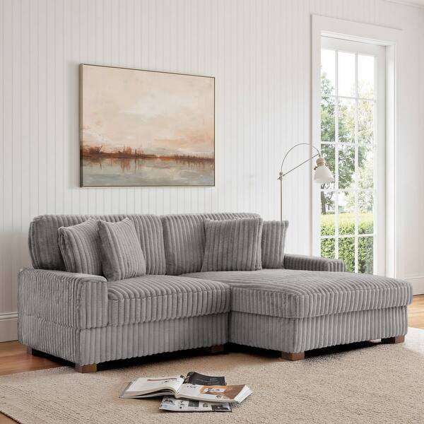 Anne 81" W Comfy Upholstered Plush Corduroy Modular Sectional Sofa