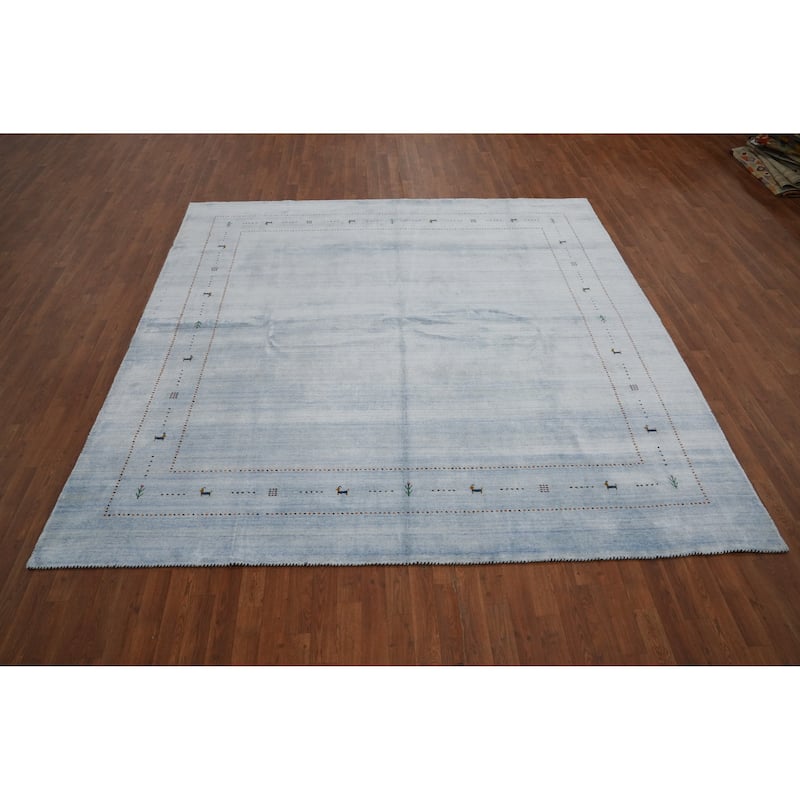 Hand Knotted Oriental 100% Wool Carpet Tribal Animal Pictorial Navy Blue & Blues Gabbeh Area Rug - 9' 1'' X 9' 0''