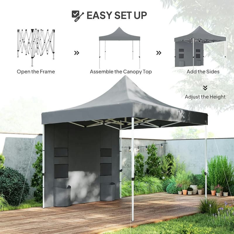 10' x 10' Heavy Duty Pop Up Canopy Tent with Sidewall, UPF50+