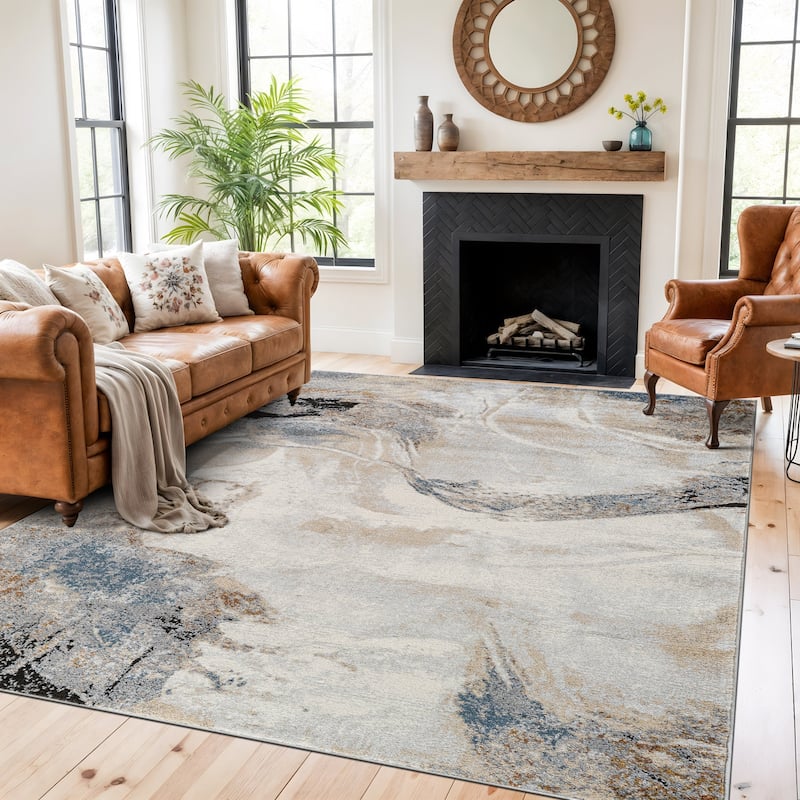 Neutral Desert Drift Area Rug for Living Room, Entryway, or Family Spaces - Easy to Clean and Comfortable Underfoot - 7' 10" x 10'