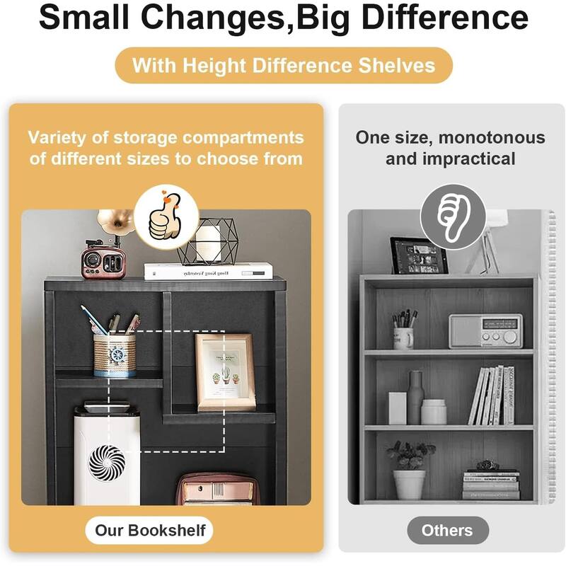 Bookshelves and Bookcases Set of 2, Floor Standing 3 Tier Display Storage Shelves, Small Bookcase for Home Office, Living Room