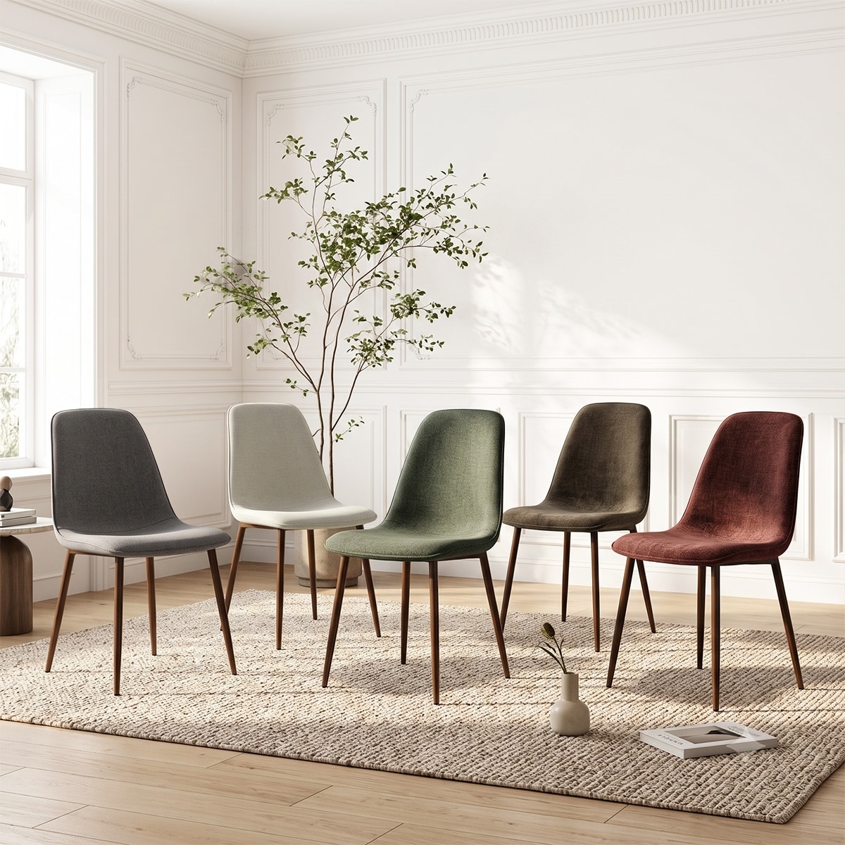 Upholstered Dining Side Chairs with Walnut Metal Legs (Set of 4)