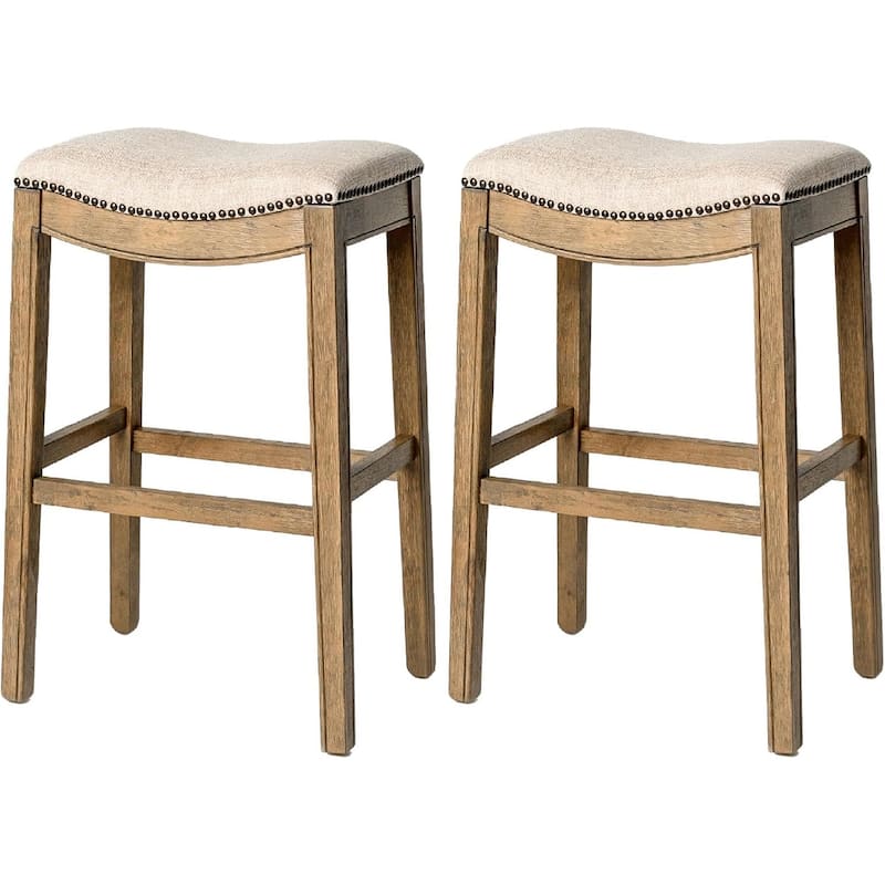 Maven Lane 31" Adrien Saddle Kitchen Bar Height Stool - N/A - Set of 2 - Natural