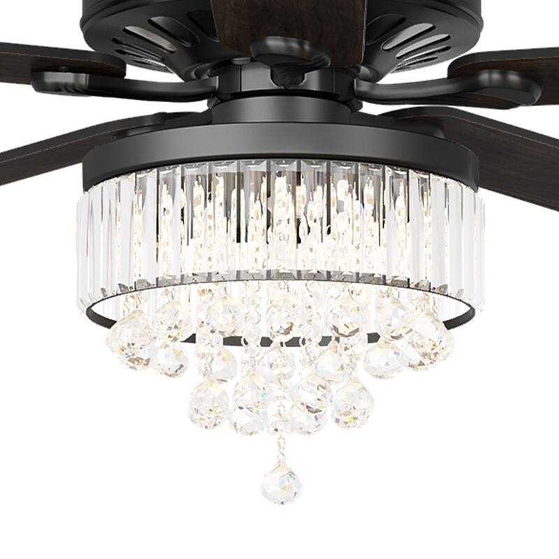Moasis 52" Chandeliers Crystal Ceiling Fan with Light and 5 Dual Color Wooden Blades