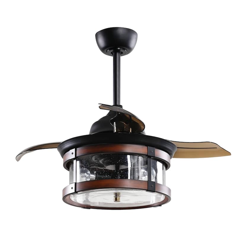 36" Industrial Retractable 3-Blade Ceiling Fan Chandelier with Remote - 36-in