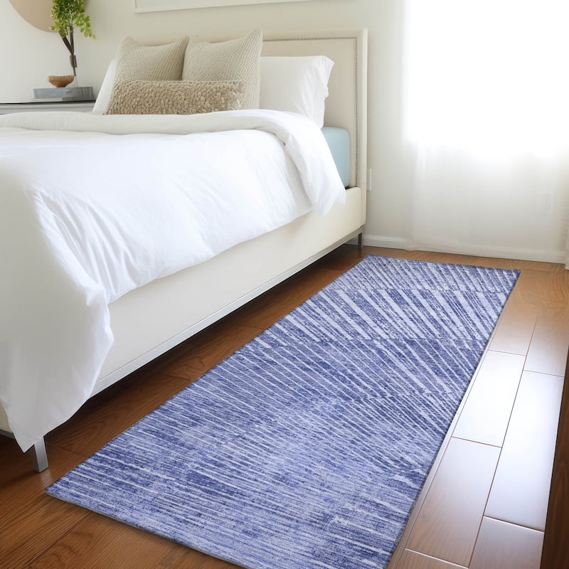 Machine Washable Indoor/ Outdoor Modern Fan Chantille ARug - Navy - 2'3" x 7'6"