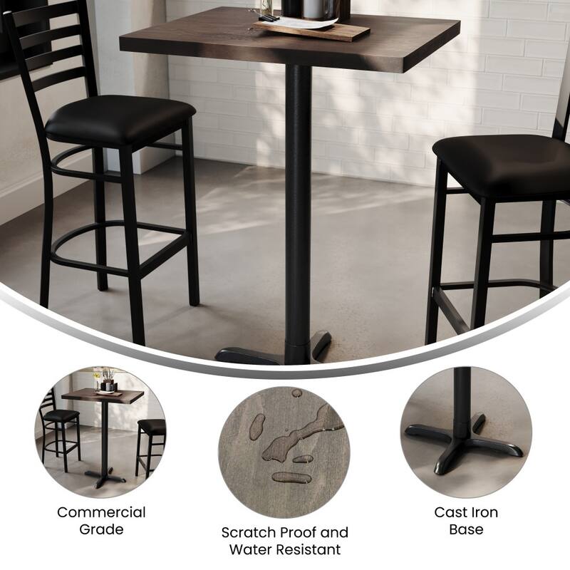 Rectangular Solid Wood Commercial Tabletop with 22" x 22" Bar Height X-Base