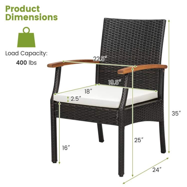 Patio Wicker Chair Set of 2/4 with Soft Zippered Cushion - 24" x 22.5" x 35"