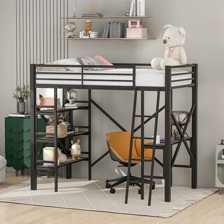 Twin Size Metal Loft Bed with Shelves and Desk - Bed Bath & Beyond ...