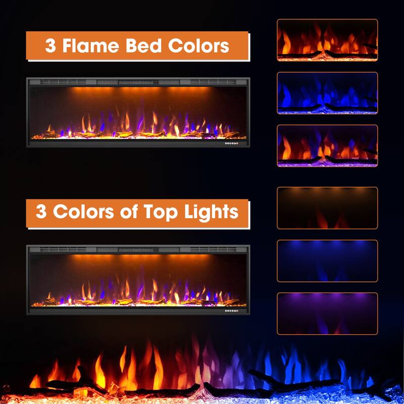 52" 1500W Inserted Wall Mounted Modern Smart Electric Fireplace Heater with APP Control and Remote