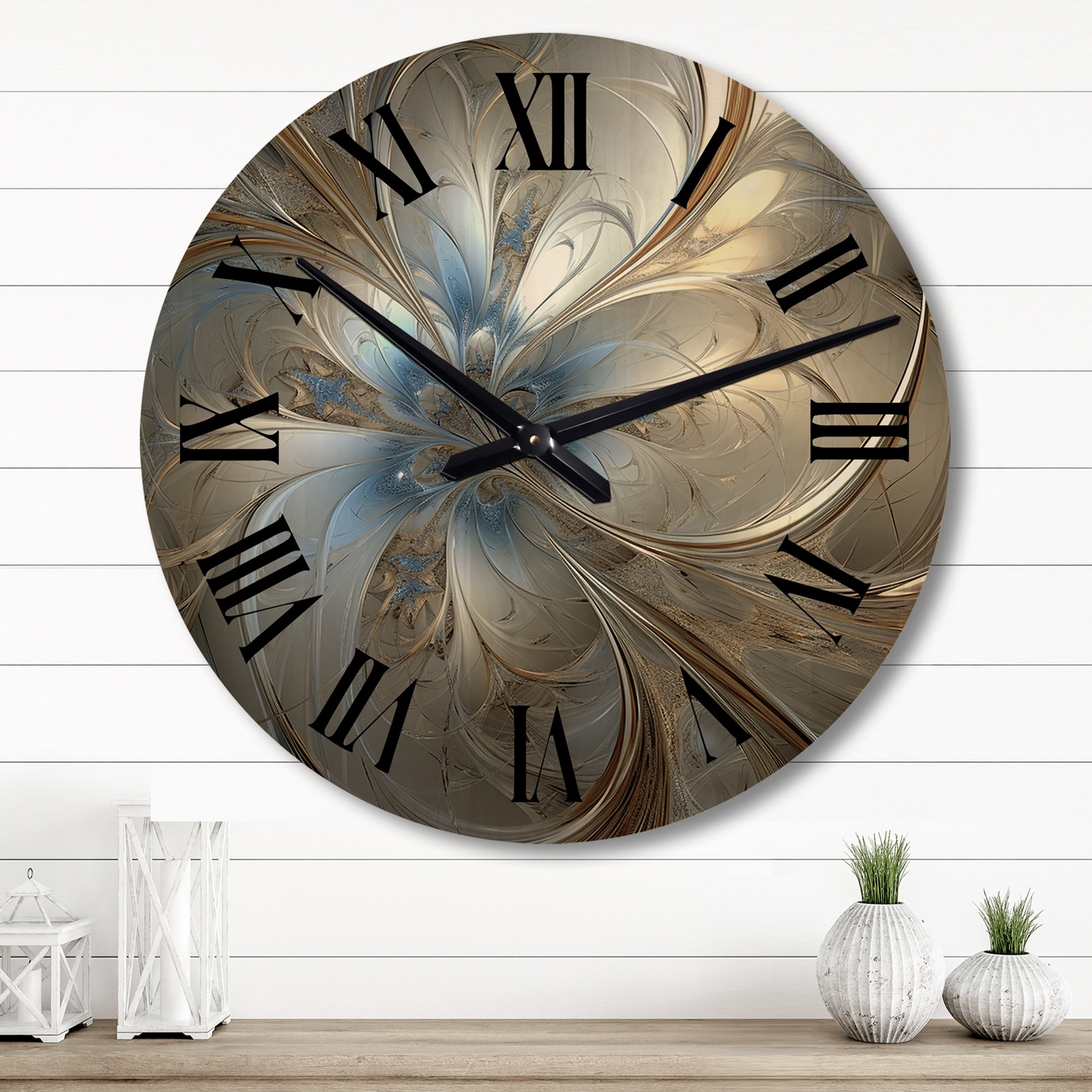 Designart "Tender Light Blue Floral Whirling Spiral" Abstract Spirals Oversized Wood Wall Clock