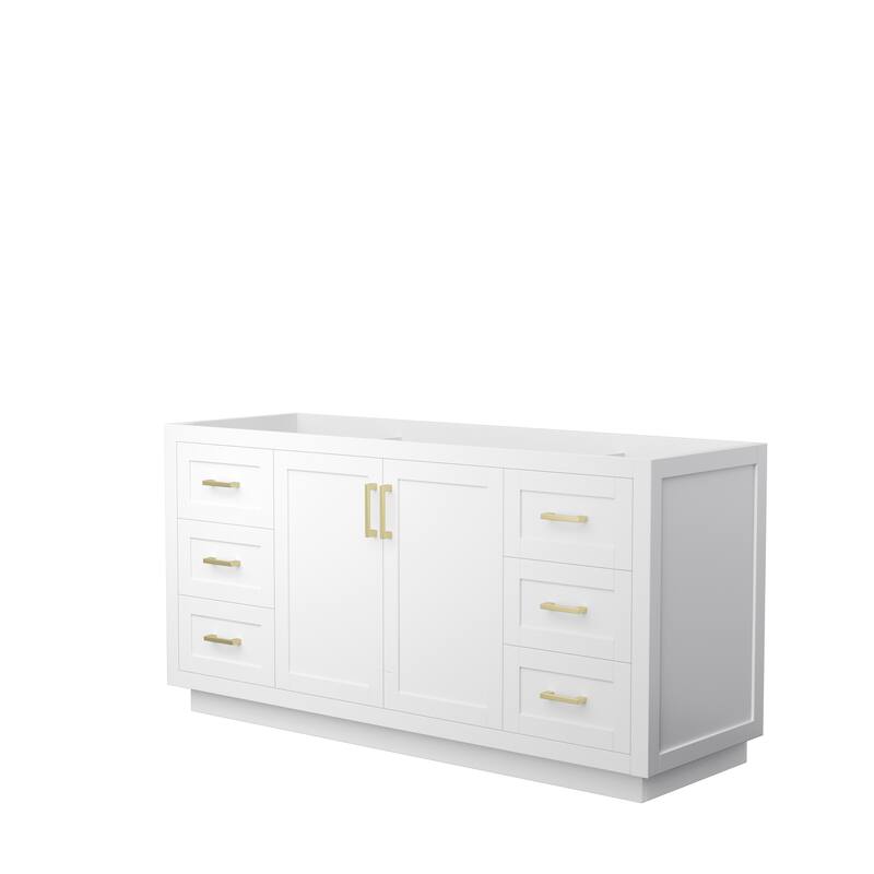 Miranda Single Bathroom Vanity Cabinet, No Mirror - 66-Inch Single - White, Brushed Gold Trim, No Top