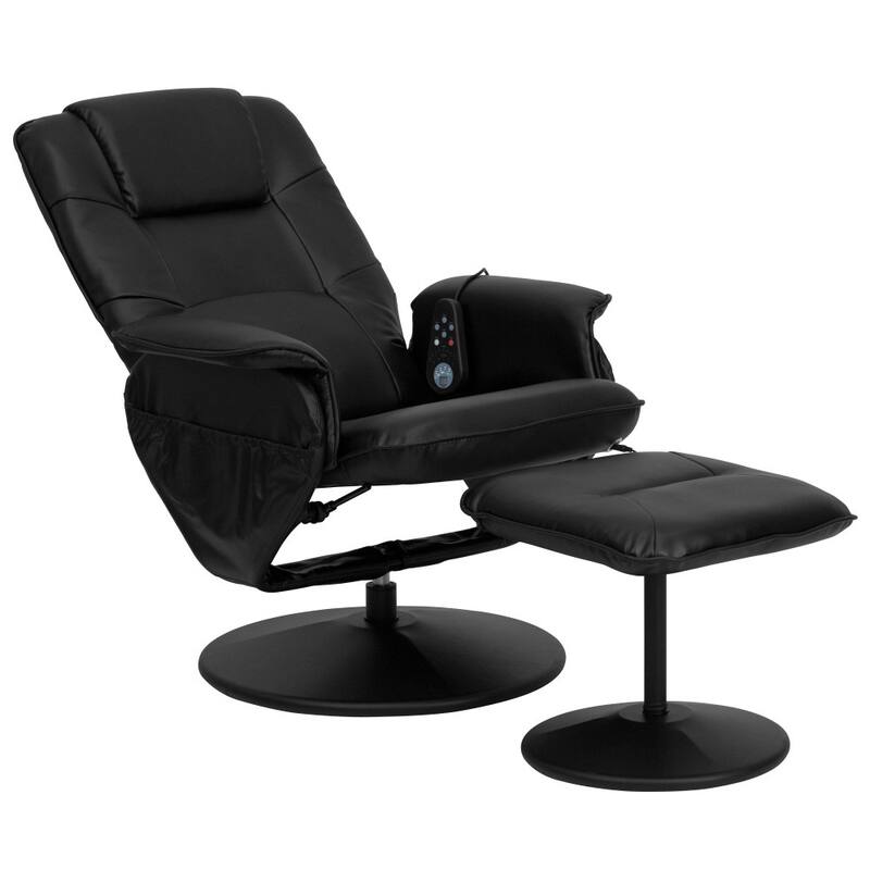 LeatherSoft Massaging Multi-Position Recliner w/Ottoman w/Side Pocket