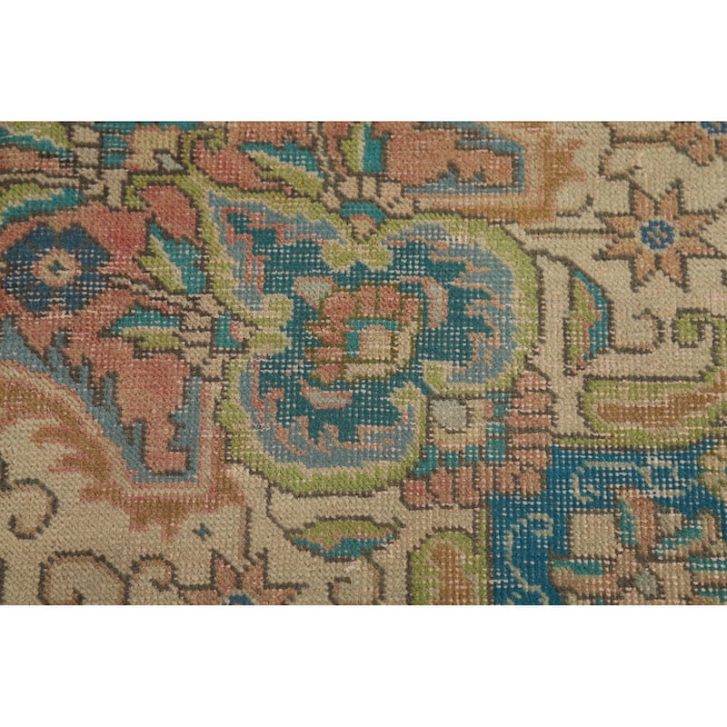 Tabriz Persian Vintage Rug Handmade Traditional Orange Wool Carpet - 9'7" x 12'10"