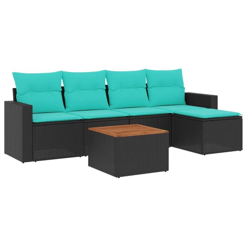 vidaXL 6 Piece Patio Sofa Set with Cushions Black Poly Rattan - 21.7 x 24.4 x 27.2