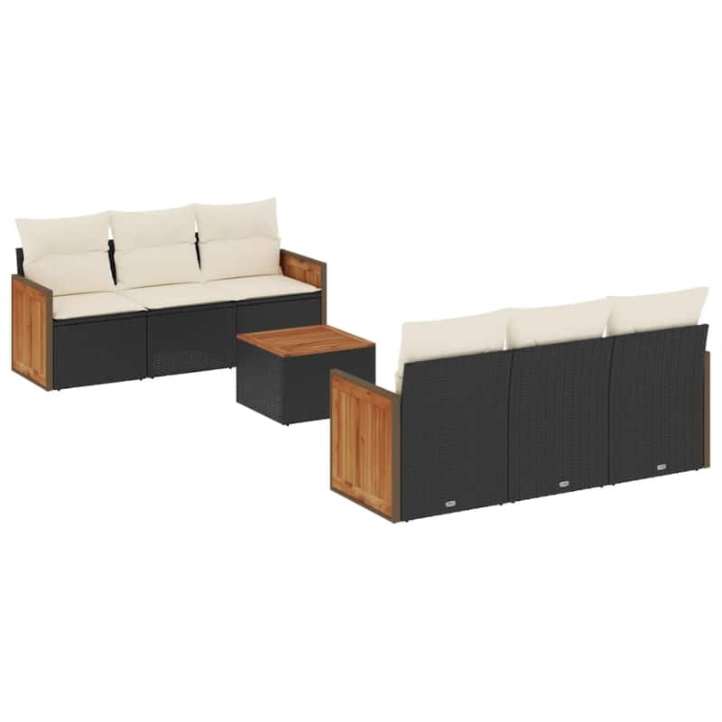 vidaXL Garden Sofa Set Black PE rattan 7 Piece Adjustable Feet - 21.7 x 21.7 x 14.6 in