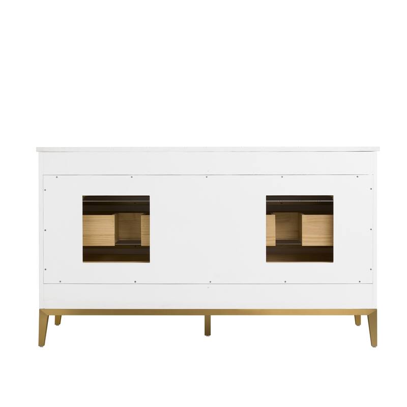 36"/48"/60" W Width Solid Wood Bathroom Vanity with Stain-resistant Carrera White Quartz Top and Sink